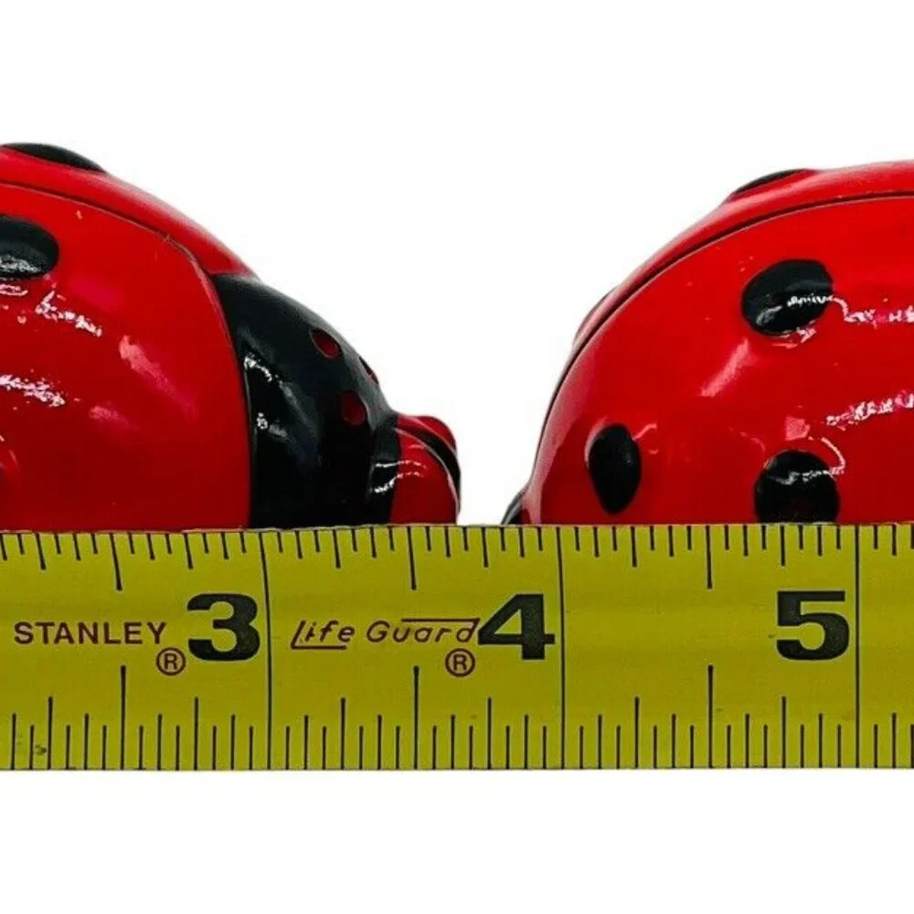 Vintage Ladybug Salt Pepper Shakers Ceramic Japan Red‎ Black 3 inch
